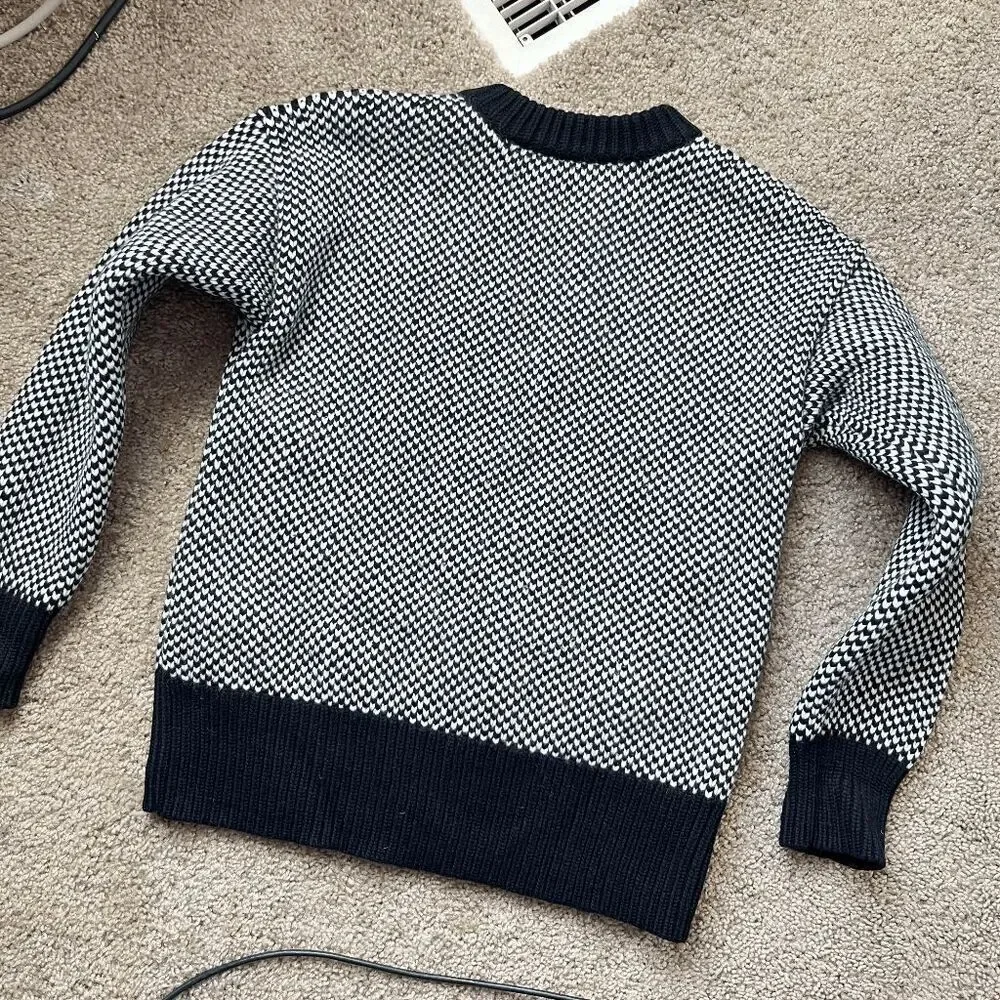 Tory Burch Merino Wool Heavyweight Boxy Knit Sweater M Black Ivory